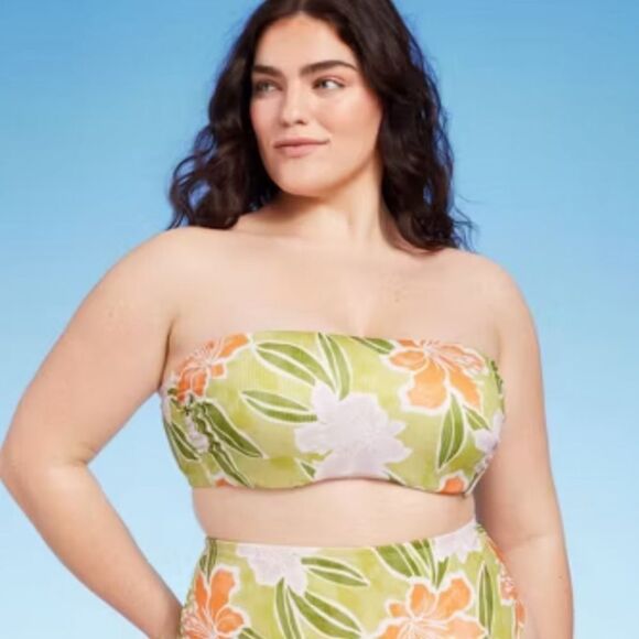 NWT Shade & Shore 34C Ribbed Hidden Underwire Floral Bandeau Bikini Swim Top - Picture 4 of 9